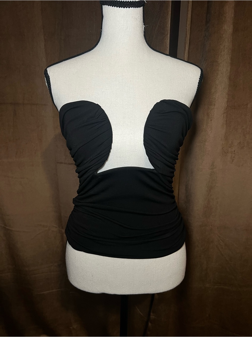 Strapless Black Cutout Ruched Top